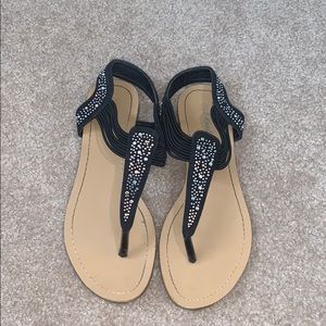 Sandals - Black Rhinestones